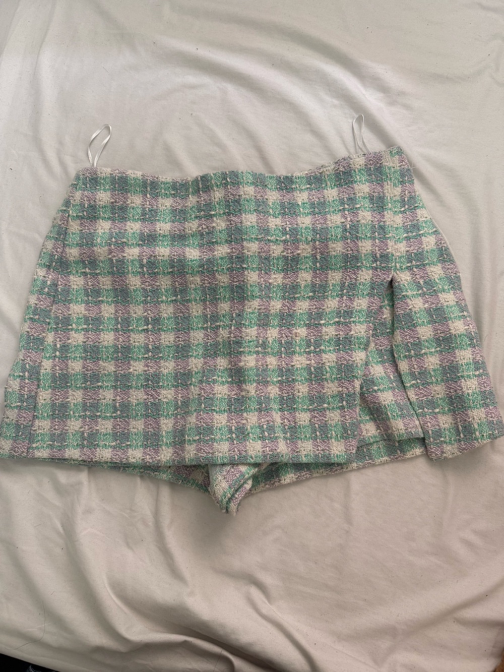 Zara Mint Green and Lilac Check Mini Skort